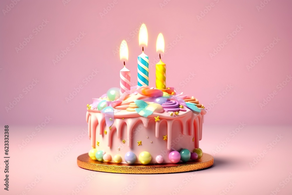Colorful birthday cake on pastel background. Sweet and delicious Happy Birthday cake, copy space. Celebration concept. AI Generative Colorful birthday cake on pastel background. Sweet and delicious Happy Birthday cake, copy space. Celebration concept. AI Generative