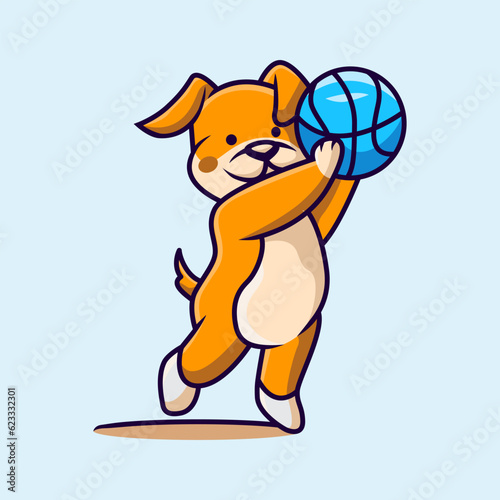 cute dog holding a basketball vector mascot animal character