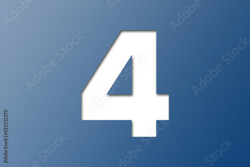 number cut paper 4 blue isolated on transparent background