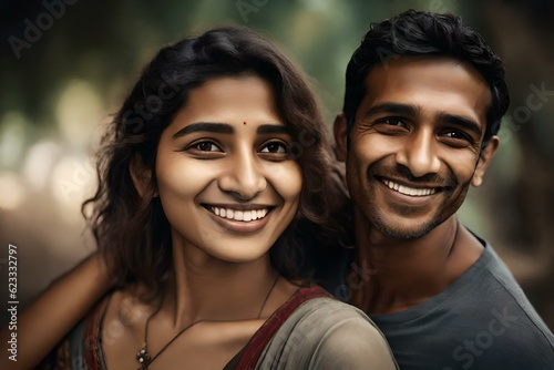 A happy smiling young Indian couple. (AI-generated fictional illustration)  © freelanceartist