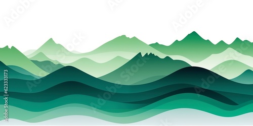 Green mountain ranges on white background. AI Generative