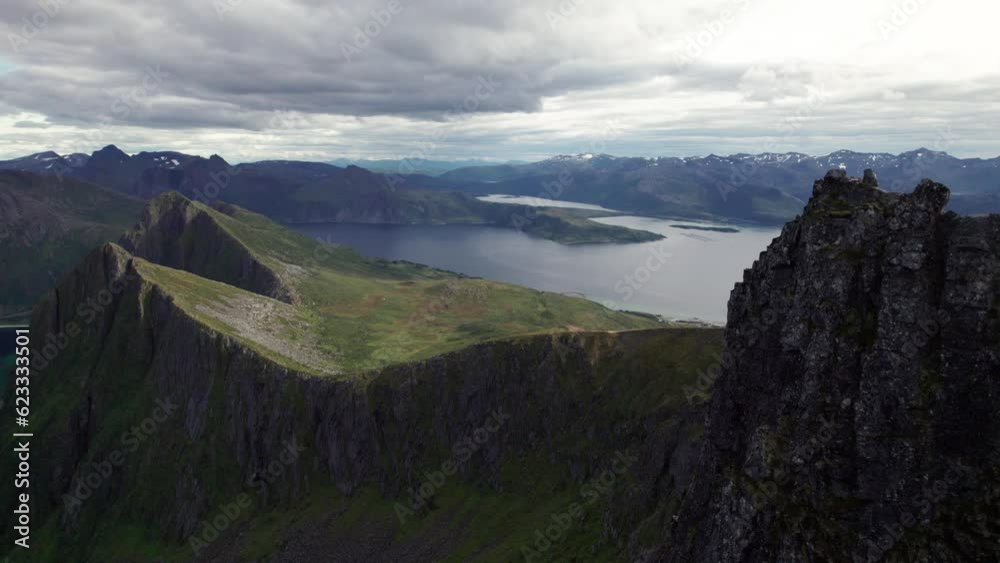 Impressive Aerial View of the Island Senja in Northern Norway, Stunning Fjord and Mountain Landscape Impressive Aerial View of the Island Senja in Northern Norway, Stunning Fjord and Mountain Landscape