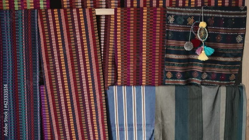 Traditional Textiles Hand-Weaved By Indigenous Woman At Mayan Village In Zinacantan, Chiapas, Mexico. Close Up photo