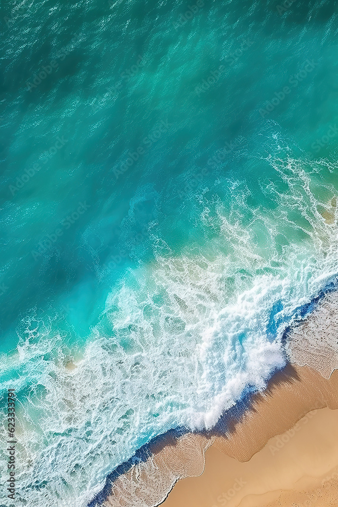 Tropical beach with turquoise water and white foam. created with generative AI technology.