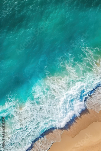 Tropical beach with turquoise water and white foam. created with generative AI technology.