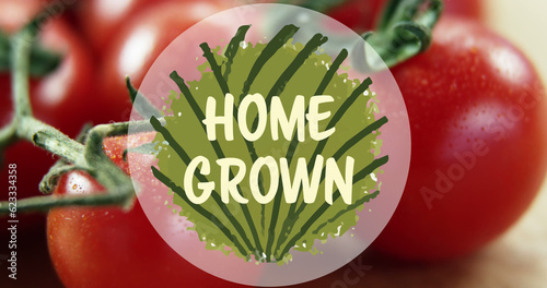 Composite of home grown text over tomatoes