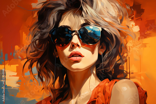 Painting of a super cool woman on a hot weekend, Generative AI