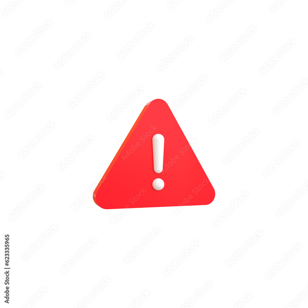 Alert or Warning signs 3d rendering of alert isolated on a transparent background 

