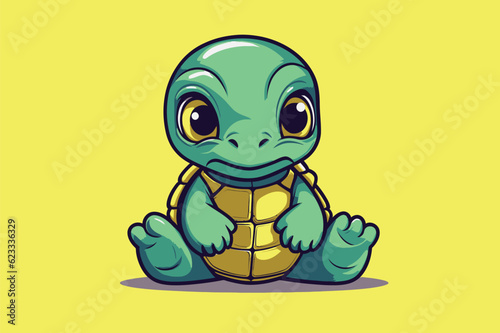 Cute baby turtle cartoon character vector illustration. Flat design style.