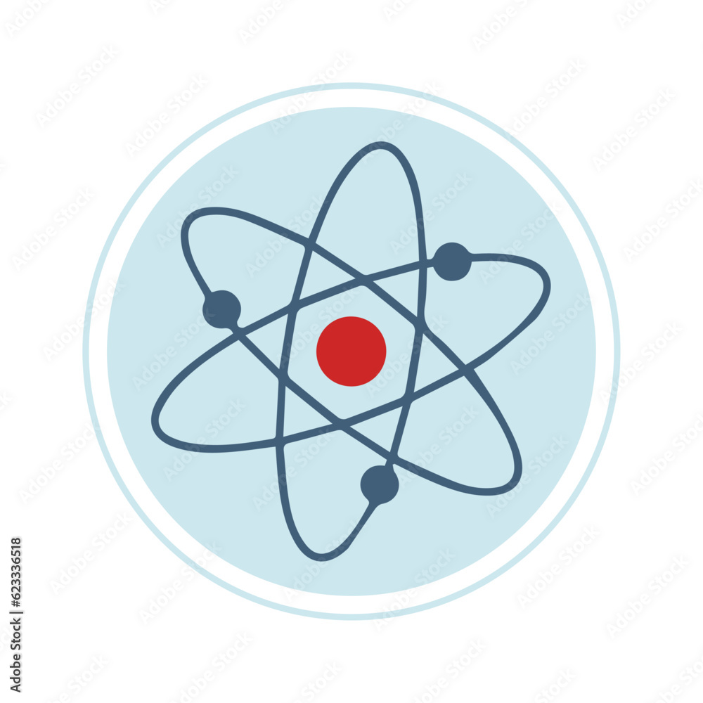 Atom icon on round blue background Atom icon on round blue background
