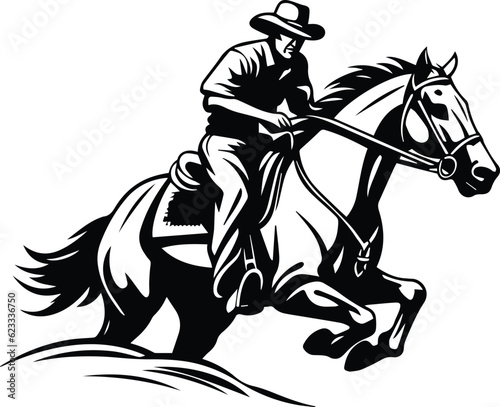 Cowboys Riding Out On A Horse Logo Monochrome Design Style