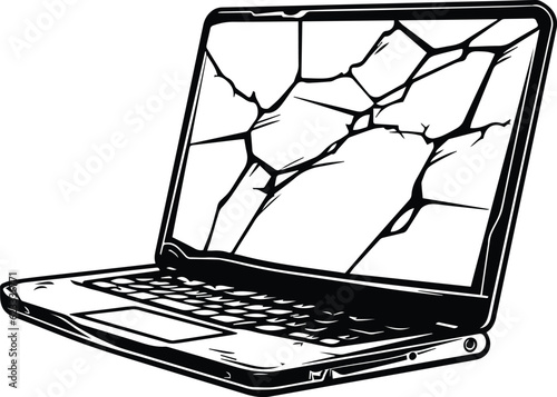 Cracked Laptop Logo Monochrome Design Style