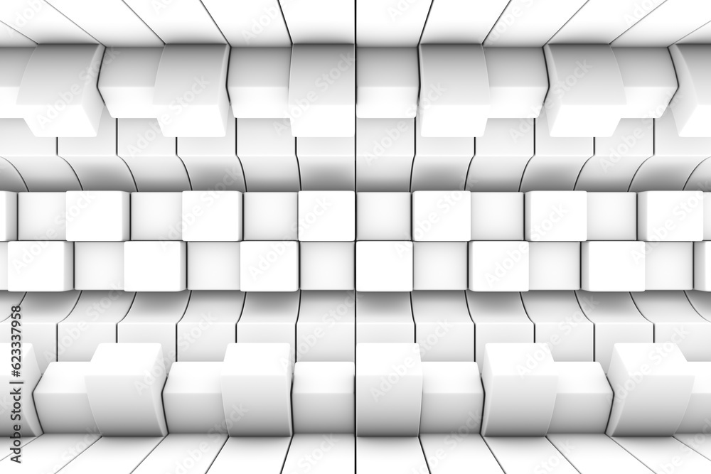 Black and white boxes waves abstract background 3D render illustration
