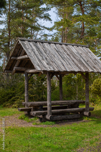 A public RMK Barbecue area in the middle of an Estonian forest. Kassari  Hiiumaa Island.