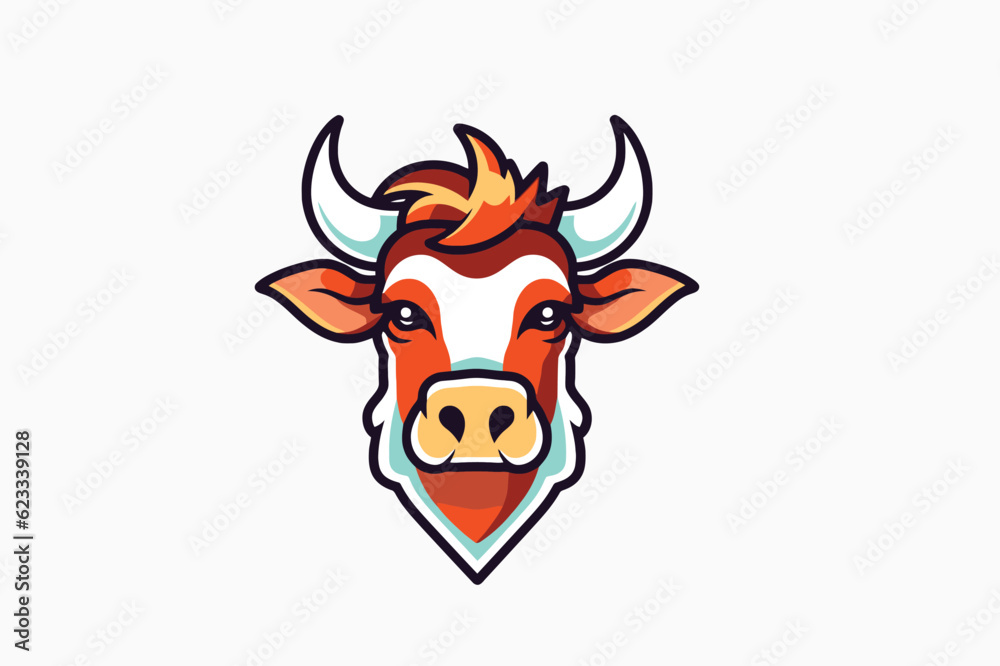 Cow head mascot logo design vector illustration. Cute cartoon bull head mascot