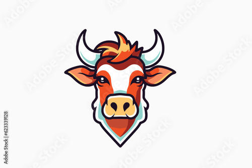 Cow head mascot logo design vector illustration. Cute cartoon bull head mascot