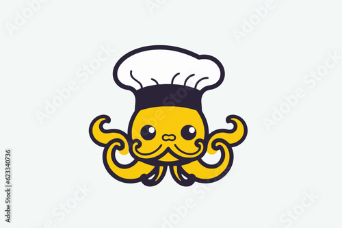 Cute Octopus Chef Cartoon Mascot Character Illustration Design