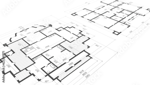 House plan project .Architectural plan .Engineering design .Industrial construction of houses .illustration.