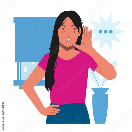 woman hearing gossip in flat illustration