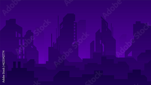 Silhouette of futuristic night cyberpunk city horizontal illustration.