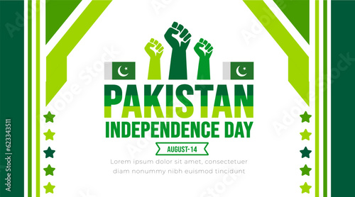 14 August Pakistan Independence Day background template. Holiday concept. background, banner, placard, card, and poster design template with text inscription and standard color. Youm e Azadi