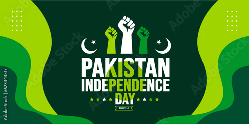 14 August Pakistan Independence Day background template. Holiday concept. background, banner, placard, card, and poster design template with text inscription and standard color. Youm e Azadi