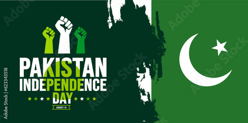 14 August Pakistan Independence Day background template. Holiday concept. background, banner, placard, card, and poster design template with text inscription and standard color. Youm e Azadi