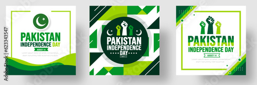 14 August Pakistan Independence Day social media post banner or sticker design template set.  background, banner, placard, card, and poster design template. Youm e Azadi