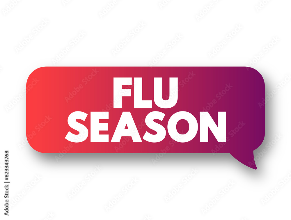 Flu Season - typically falls sometime between the start of fall and the end of spring, text concept background Flu Season - typically falls sometime between the start of fall and the end of spring, text concept background