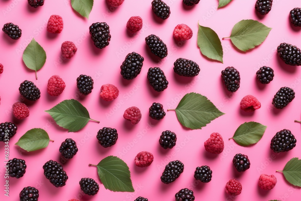 Raspberry blackberry pattern wtih leaves. Generate Ai Raspberry blackberry pattern wtih leaves. Generate Ai