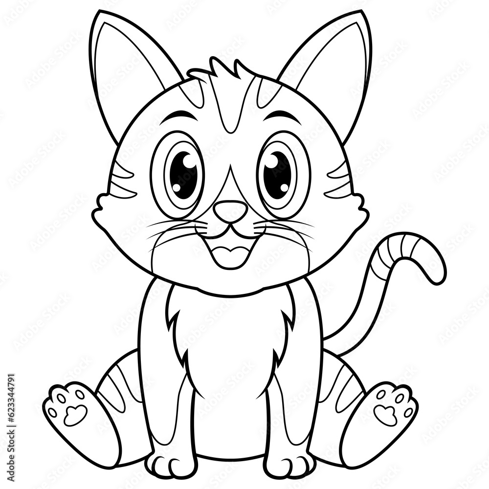 Obraz premium Cute baby cat cartoon sitting line art