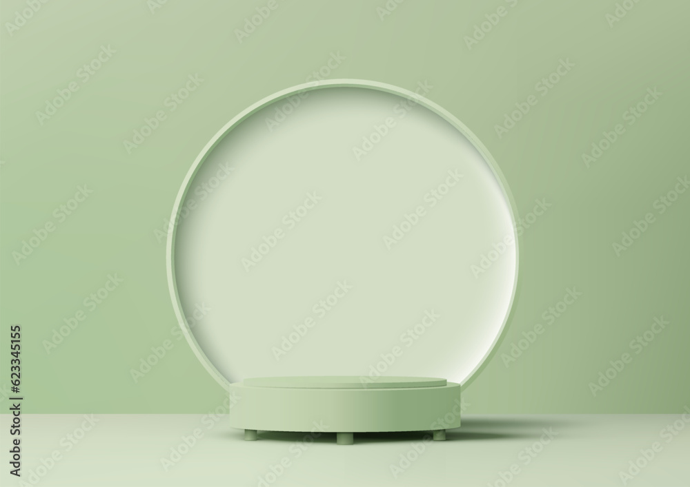 Minimal Style 3D Podium with Green Circle Backdrop. Modern Interior Concept Minimal Style 3D Podium with Green Circle Backdrop. Modern Interior Concept