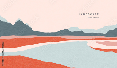 Modern landscape in a minimalist style. Contemporary aesthetic poster. Vector poster