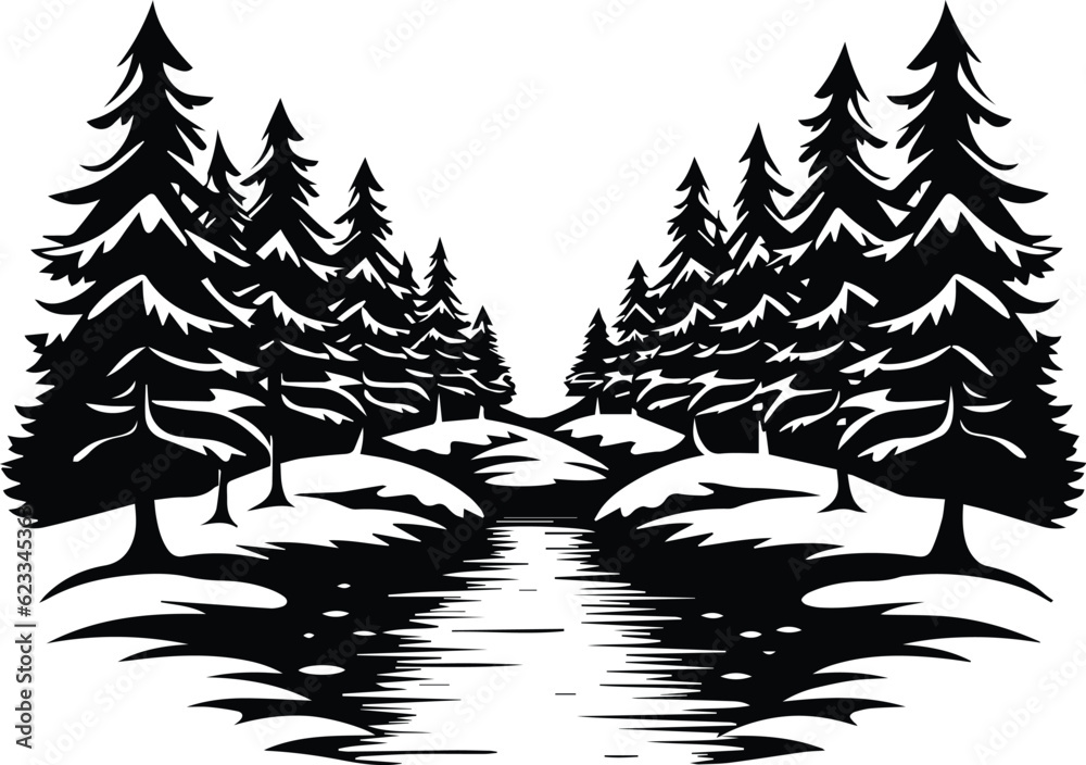 Snow Covered Forest Logo Monochrome Design Style