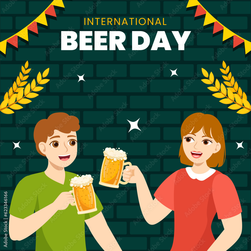 International Beer Day Social Media Illustration Flat Cartoon Hand Drawn Templates Background