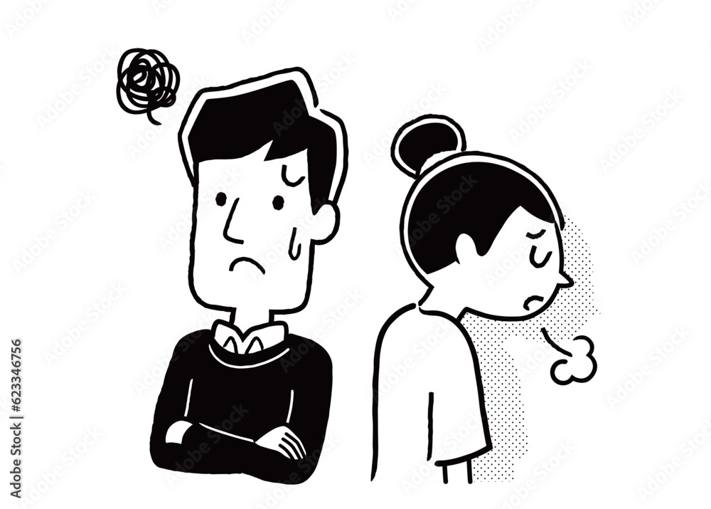 ベクターイラスト素材:妻が落ち込む、心配する夫、うつ
ベクターイラスト素材:妻が落ち込む、心配する夫、うつ
