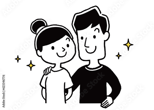 ベクターイラスト素材：仲の良い夫婦、支えあうカップル
