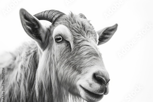 Close-up of a male goat on the white background. Generative AI