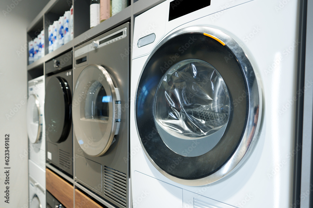 Washing machines and drying machines home appliance retail store showroom Washing machines and drying machines home appliance retail store showroom