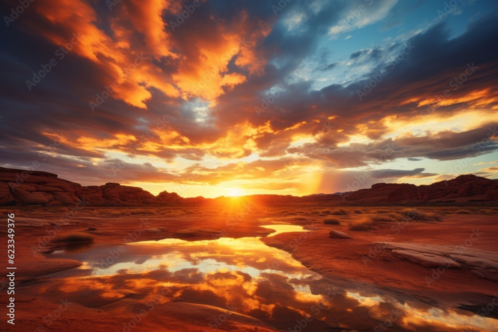 Fototapeta premium Landscape Photography_of Awe-inspiring Sunset Over a Desert, Generative AI