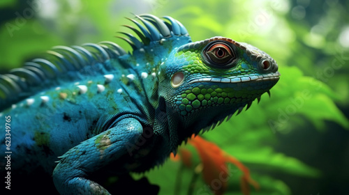 green iguana on a branch HD 8K wallpaper Stock Photographic Image © Ahmad