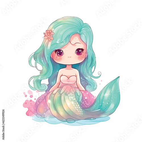Cute mermaid watercolor paint