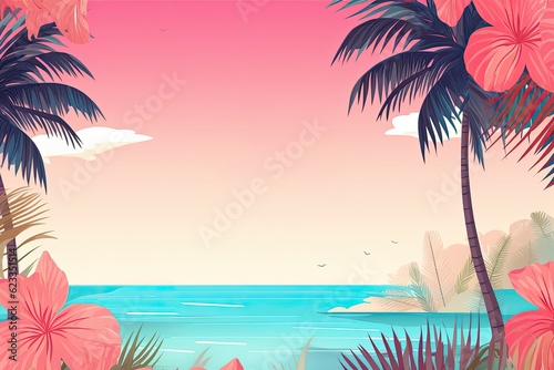 Summer sale advertising poster mockup in exotic pink hawaiian style.