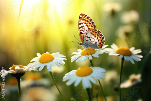 Butterfly on chamomiles in the meadow © Veniamin Kraskov