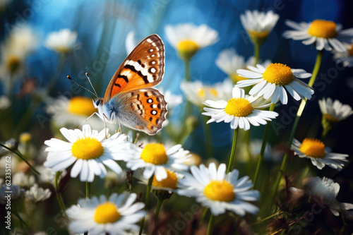 Butterfly on chamomiles in the meadow © Veniamin Kraskov