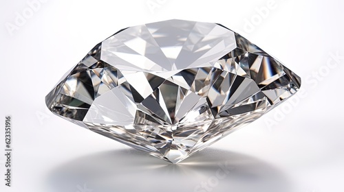 Large Clear Diamond with reflection Dazzling diamond on white background.