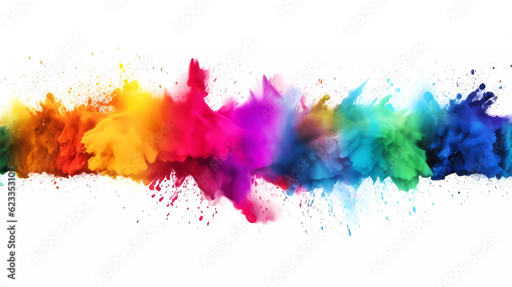 Rainbow color holi paint powder explosion. Generative ai design.