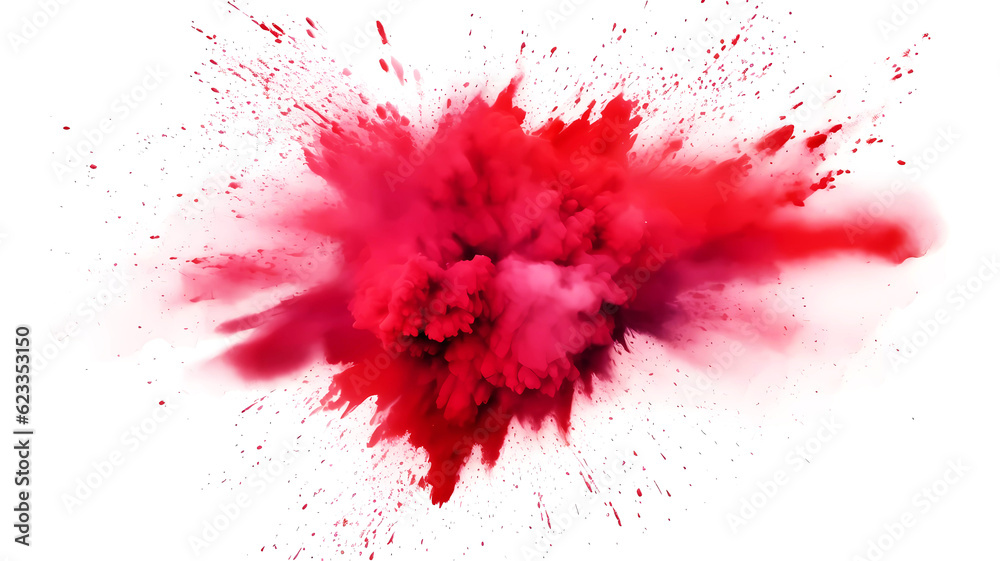 Red holi paint powder explosion. Generative ai design.