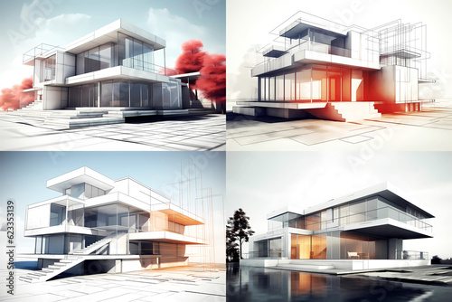 Abstract rendering modern house collection. Generative ai design.