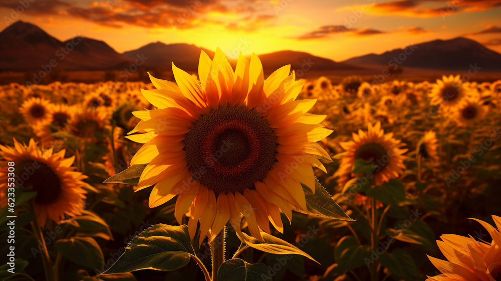 sunflower field at sunset HD 8K wallpaper Stock Photographic Image ...